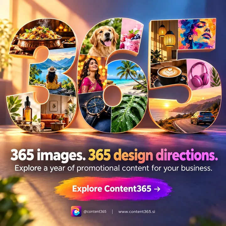 A Content365 post headed 365 images. 365 design directions, with the number 365 filled with small pictures