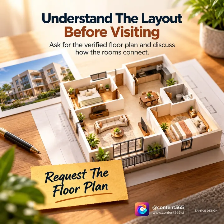 Sample design for a made-up apartment sales consultancy: a cutaway apartment model on floor plans, headline Understand The Layout Before Visiting